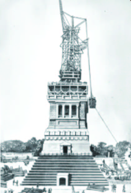 Photograph of the Statue Being Reconstructed